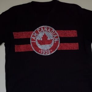 I Am Canadian Black T-Shirt with Red Graphic